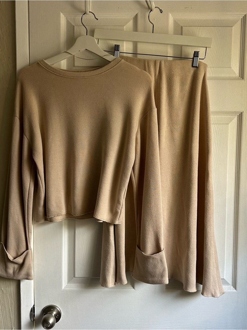 Zara Cozy Beige Two-Piece Sweater Skirt Set